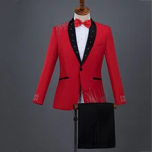 Официальные пиджаки для мужчин сплошной цвет Тонкий Пальто кристалл набор костюм мужской Волшебная сцена наряд для выпускного вечера певица хора хост одежда DT766