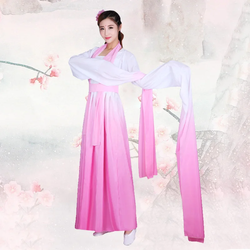 Классический в стиле ханьфу женские танцевальные костюмы костюм в китайском стиле древняя танцевальная одежда Shuixiu Dance