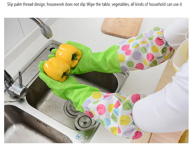 Перчатки с длинными рукавами для кухни, перчатки для мытья посуды, перчатки для уборки дома, водонепроницаемые домашние перчатки, рабочие, бархатные резиновые перчатки