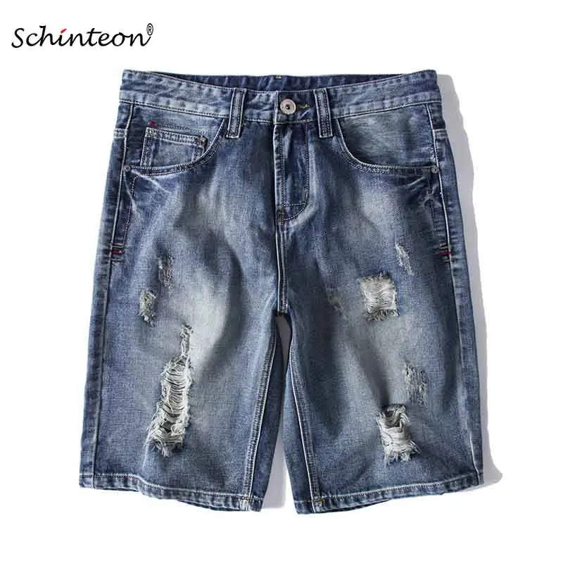 2018 Men Summer Denim Ripped Hole Jean Shorts Knee Length Shorts Size