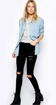 

Summer style white hole ripped jeans Women jeggings cool denim high waist pants capris Female skinny black casual jeans
