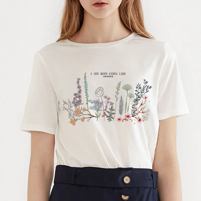 

Casual summer dress i see both sides like print Harajuku fashion ins loose beauty girl short-sleeved women's T-shirt tops