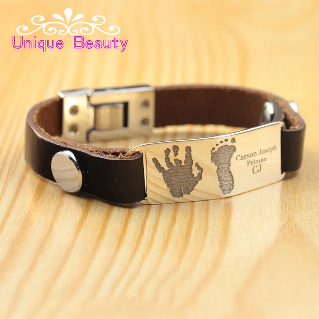 Dad Bracelet Engrave Baby Hand Foot Print In Memory Id Dad Bracelet Engrave Baby Hand Foot Print In Memory Id Bangle Custom Words