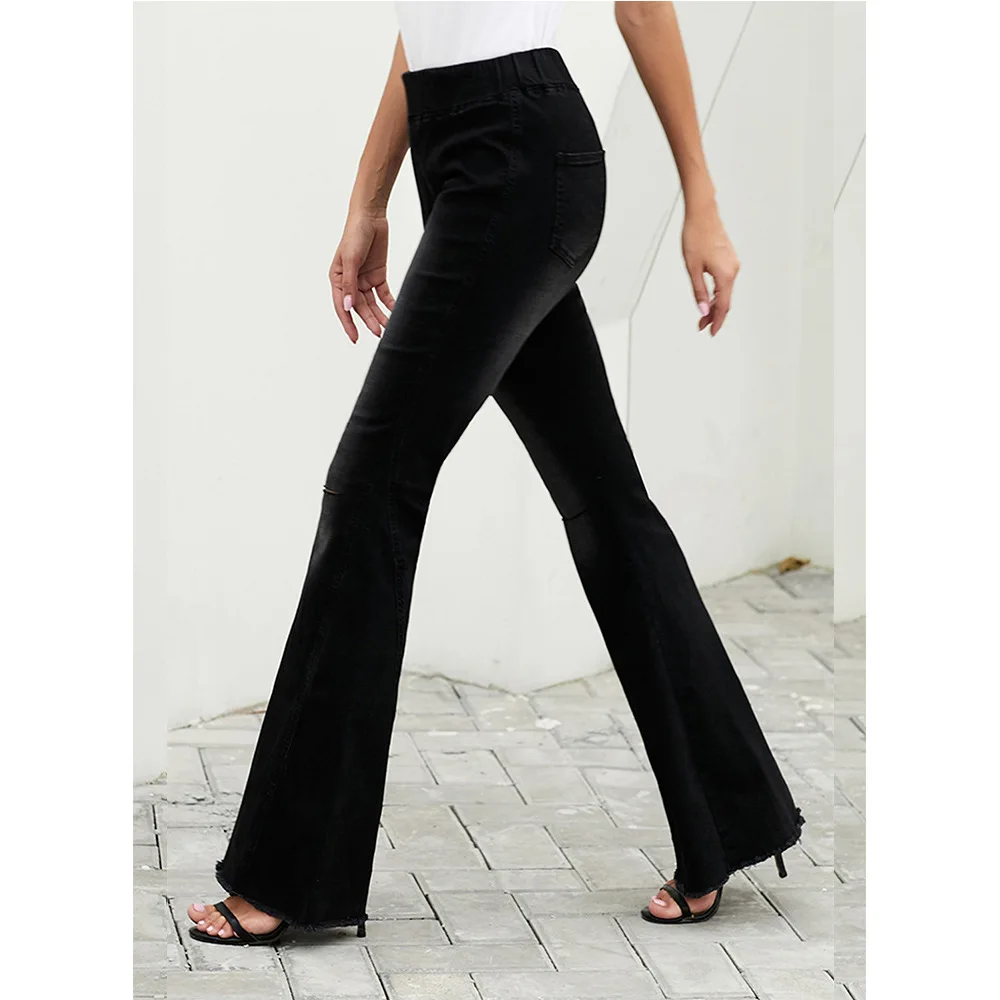 Модные повседневные женские широкие джинсы с высокой талией рваные джинсы