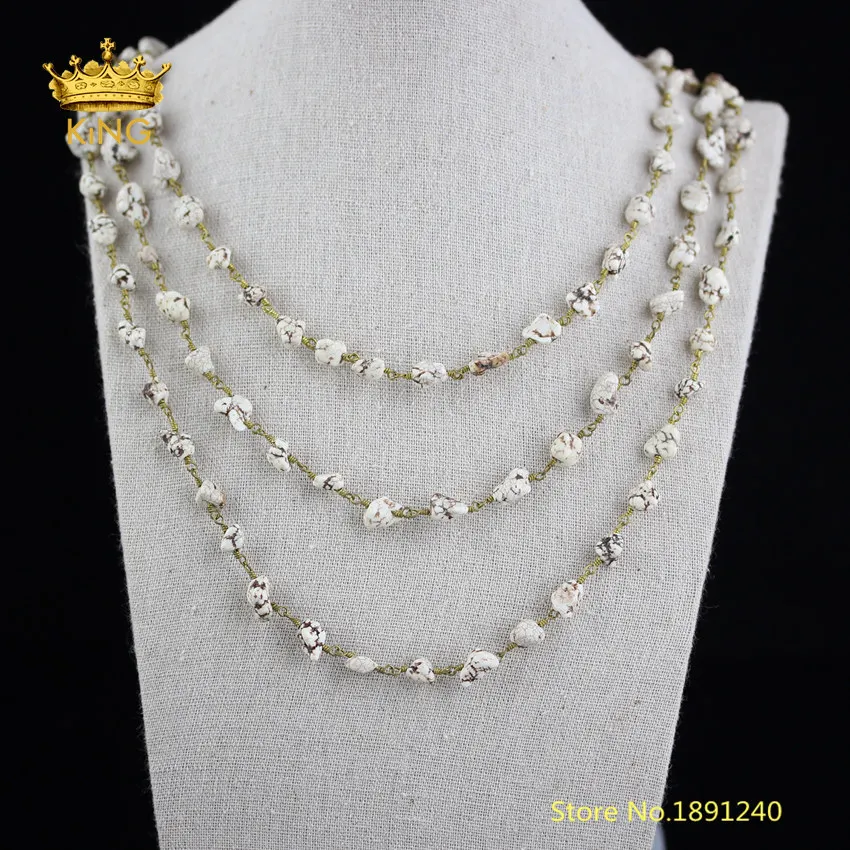 

5 Meters/Lot Irregular White Magnesite Stone Chains Necklace , Raw Turquoise Wire Wrapped Rosary Chains Jewelry Findings ZJ-247