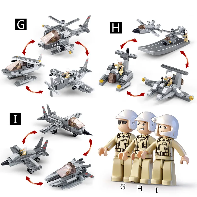 9 в 1 авианосцы 1001 шт Строительные блоки 3 формы изменения каждой модели самоблокирующиеся кирпичи с 9 фигурами
