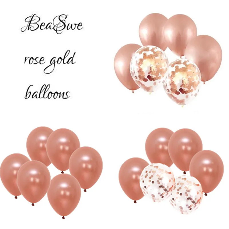 

12pcs /lot 12 inch Rose Gold Latex Balloon Bouquet + confetti for Wedding Engagement Birthday party Decorations Event Supplies