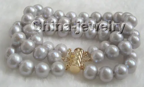 

Shining 8" 3row 10mm natural gray round freshwater pearl bracelet - GP clasp @^Noble style Natural Fine jewe SHIPPING new >>free