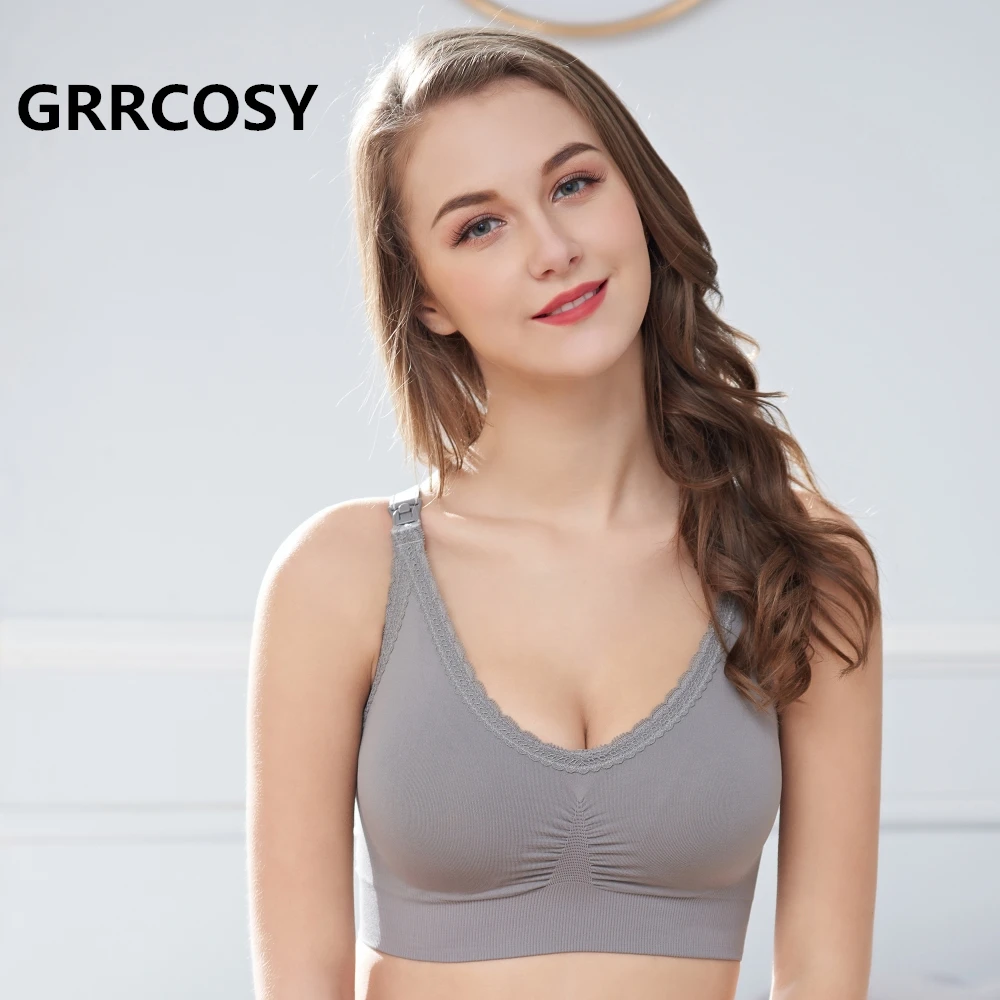 

GRRCOSY Lace Maternity Clothes Nursing Bra Breastfeeding Lactancia Bra Gathered Pregnant Women Underwear Plus Size Sleep bra