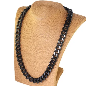 

10mm 24 inch Black Tone Stainless Steel Fashion Cuban Curb Chain Link Necklace Men Boys Jewelry