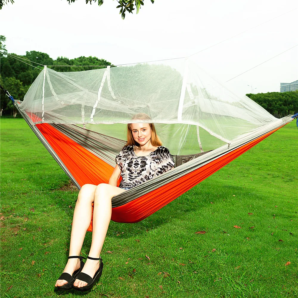 

Outdoor Survival Mosquito Netted Hammock Hanging 2 Person Secure Hamak For Sleeping Jungle Swing Hamac Travel Kits Stitching
