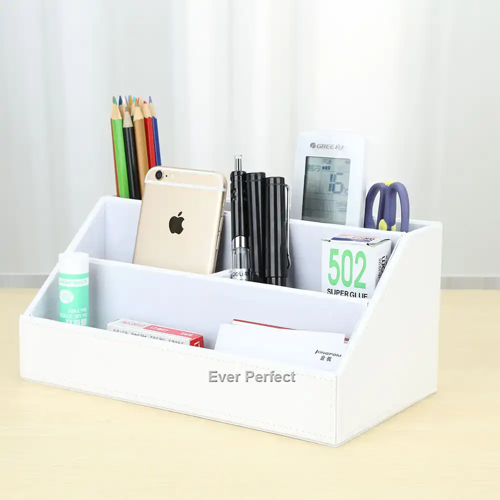 Pu Leather Desktop Organizer Stationery Storage Box Pen Pencils