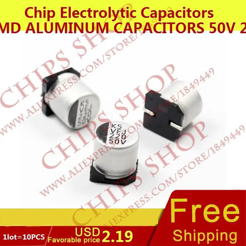 1LOT 10PCS SMD Aluminum Capacitors 50V 220uF 227 10 10 5mm 220000nF 220000000pF