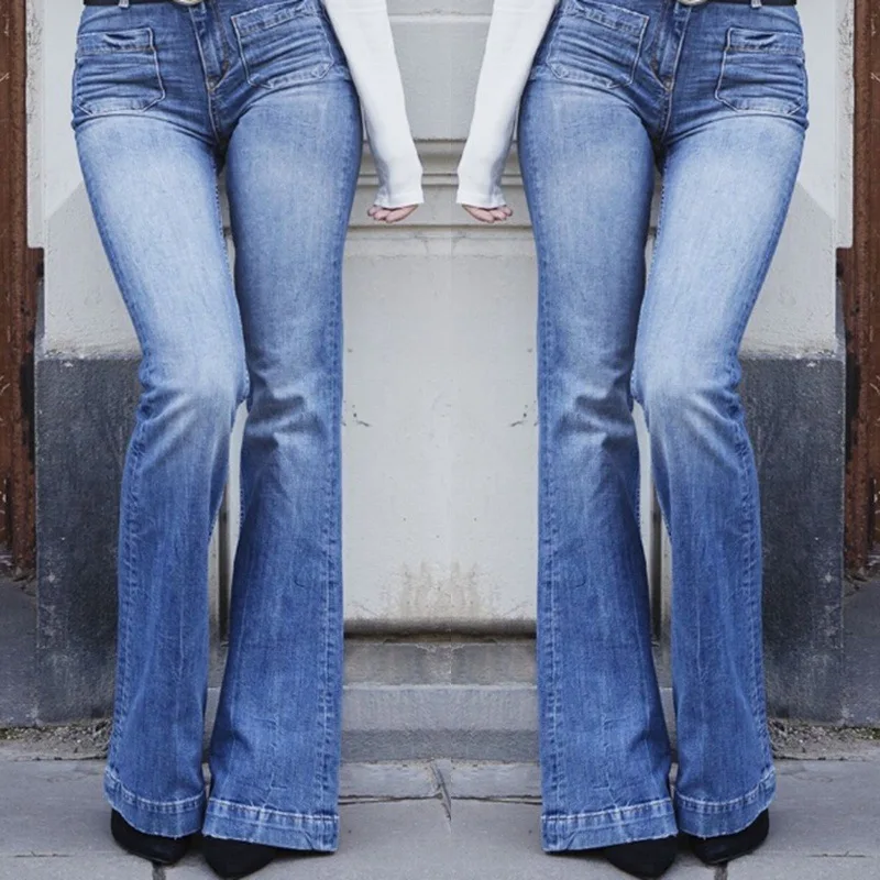 Повседневные офисные женские расклешенные джинсы для женщин, модные Стрейчевые лоскутные джинсы с высокой талией и широкими штанинами, винтажные джинсовые штаны размера плюс