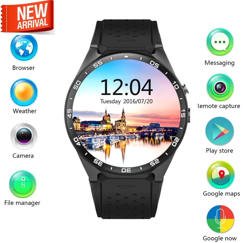 

KW88 3G SIM Wifi GPS Smart Watch Android 5.1 MTK6580 Quad-Core CPU Round Screen Camera Wear Wrist Band Watches iOS PK LEM5 X5
