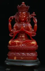 10 "Китай Буддизм храм Шушан камень 4 руки ченрезиг богиня Будды статуя