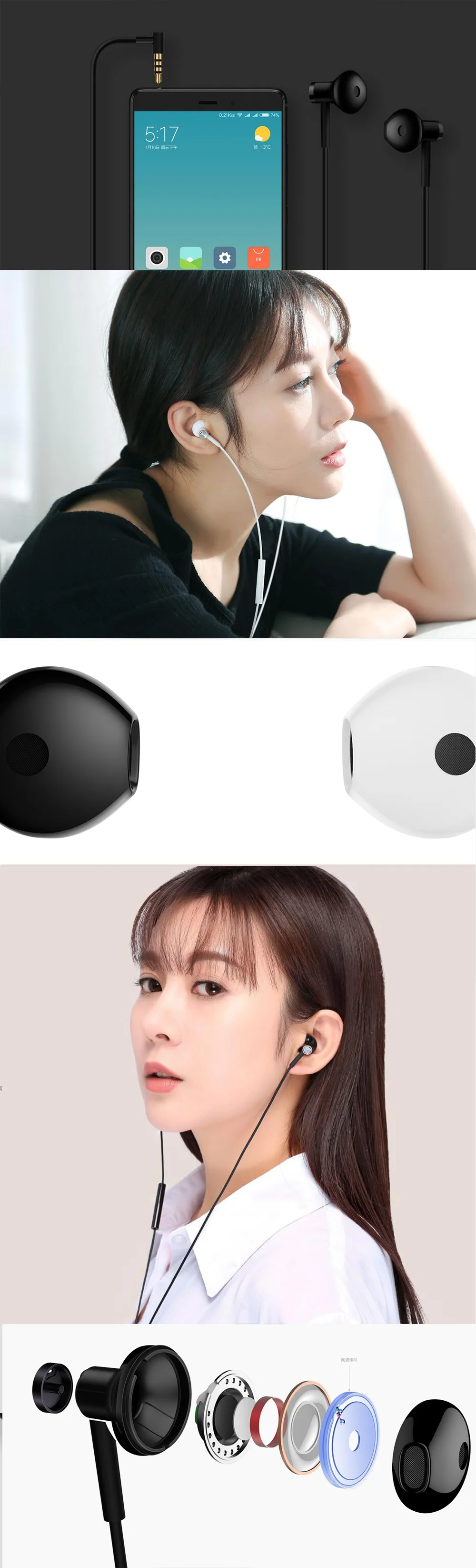Xiaomi mi, новинка, оригинальные, двойные наушники мм, 3,5 мм, половинные, в уши и тип-c, керамические наушники для Xiao mi, samsung