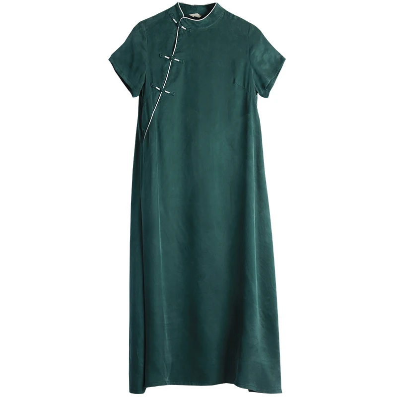 LZJN 2019 Summer New Women Copper Ammonia Slik Split Dress Ladies Casual Loose solid Maxi Dresses Slim Soft Touch Zen Dresses (11)