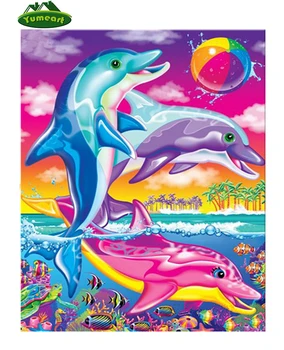 

YUMEART Diamond Painting Cross Stitch Cartoon Pink and Blue Dolphin Diamond Embroidery Full Rhinestone Kits for Needlework