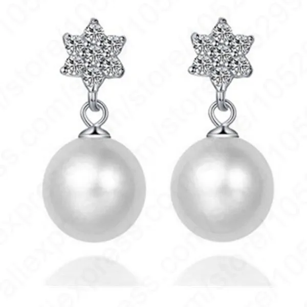 

PATICO Newest New Arrival Amzing 925 Sterling Silver Jewelry Flower Snow Round Pearl Beads Stud Earrings Fashion Accessory
