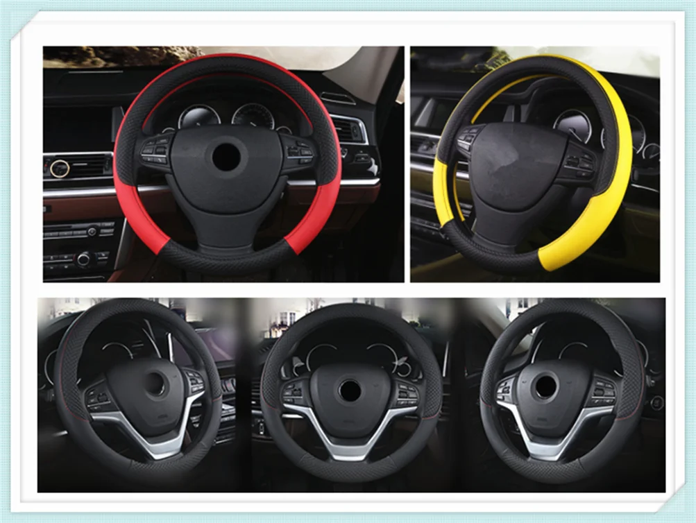 High quality PU leather car interior steering wheel cover 38 cm weave for Ford Mad Evos Stealth Start iosis F-450 Verve