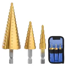 Broca escalonada de 4-12mm, 4-20mm, 4-32mm, HSS, ranura recta, cortador de agujeros de Metal y madera recubierta de Titanio, juego de herramientas eléctricas de perforación