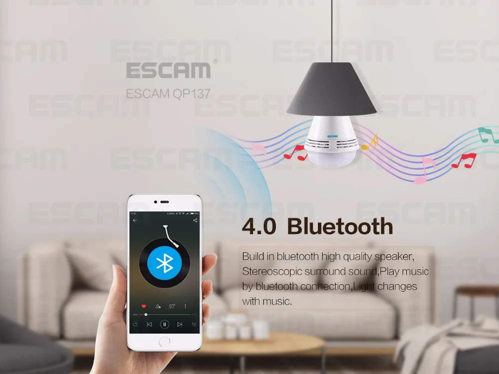 2018 новый продукт ESCAM QP137 2MP HD 1080 P 360 градусов панорамный Bluetooth Динамик лампы IP Камера