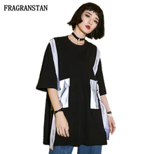 Для женщин сезон: весна–лето o-образным вырезом свободные плюс Размеры футболка женская мода карманов ленты тройники Дамы Повседневное Личность Топ JQ645