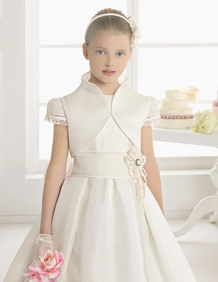 White-Elegant-Flower-Girl-Dresses-First-Communion-Dresses-For-Girls-Short-Sleeve-With-Ruched-Floor-Length (1)