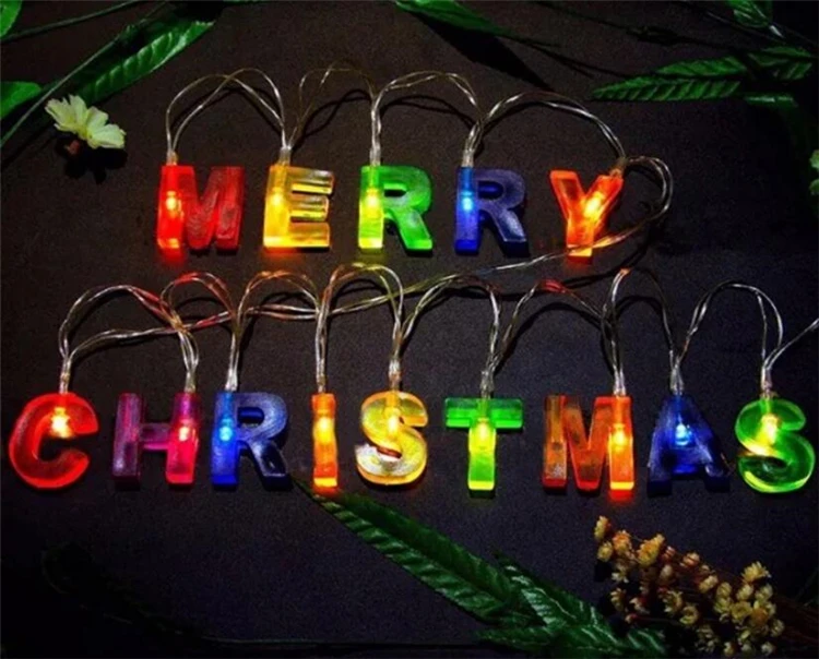 Merry Christmas Glowing Letters string Creative LED battery lights party decorative lights