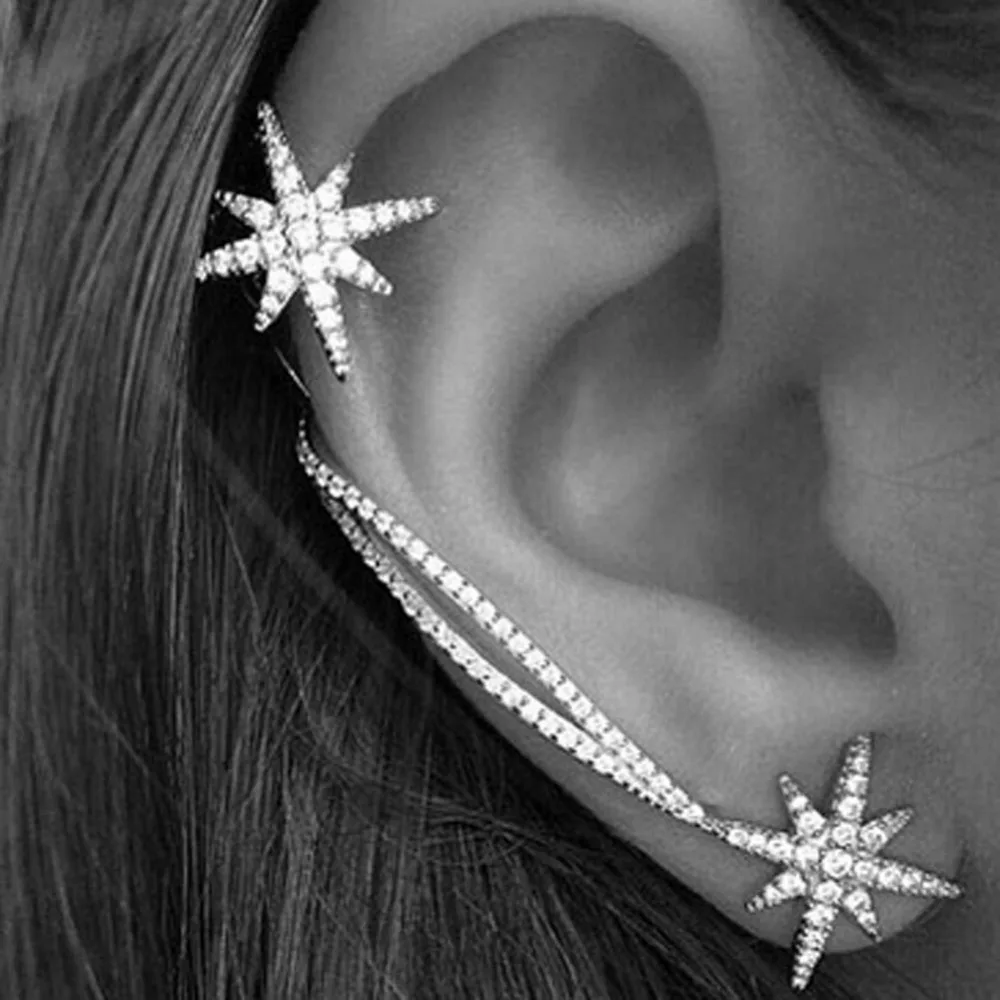 

Hot New Fashion Star Ear Cuff Trendy Personality Luxury Clip Earrings For Women Jewelry Wholesale Drop Shipping