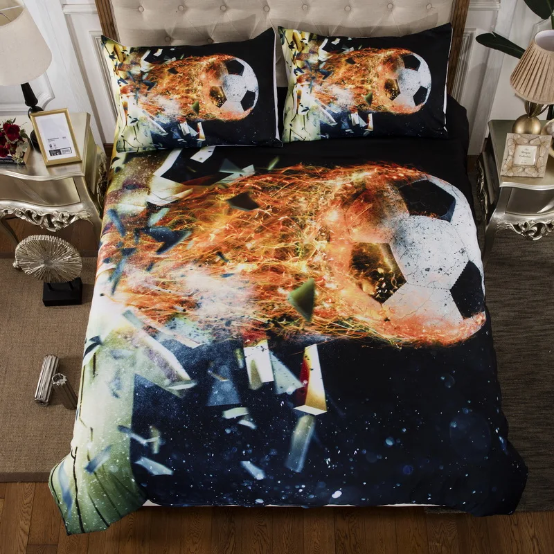 

Flame Football bedding set with pillowcases single double sizes polyester bed linens fire football printed double bedclothes