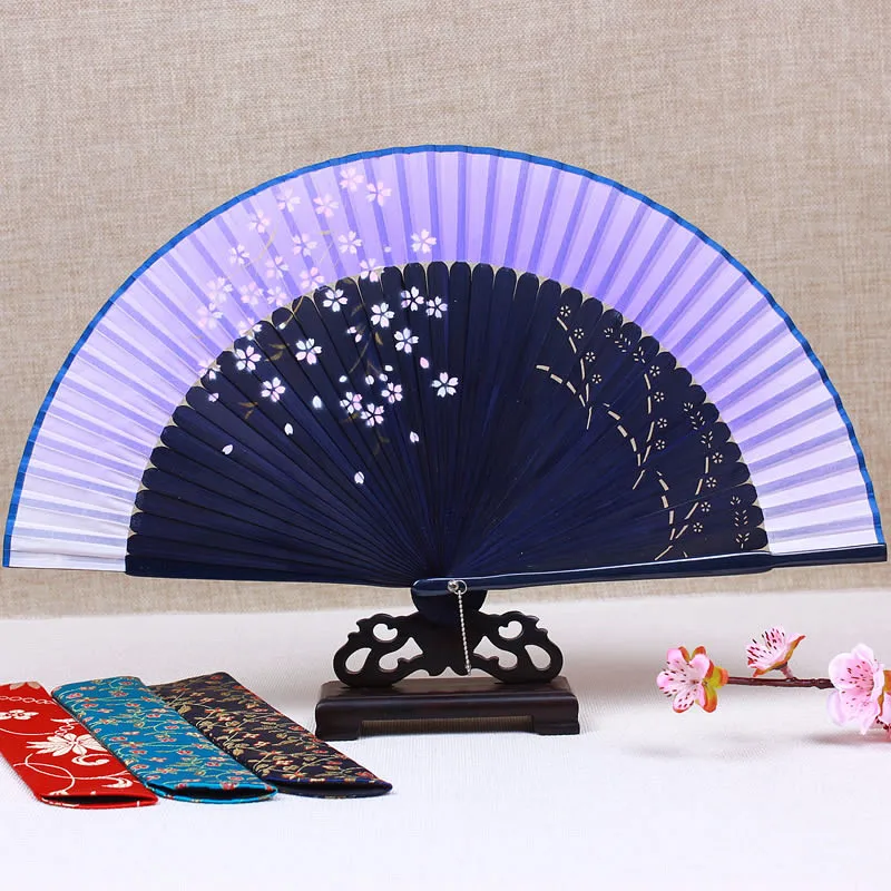 Chinese Japanese Oriental Elegant Printed Canvas Wooden Handle Hand Fan ccfan 