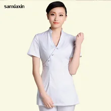 "Сделай сам" с возможностью нанесения собственного логотипа форма лето женский создает Эфект старины, отлично подходит официантка одежда для здоровья, для работы и вечеринок Костюмы Красота салон униформа для сотрудниц спа-салонов; комплект из 2 предметов; с вышивкой