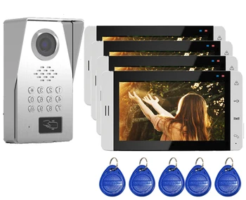 

XinSiL New Arrival TFT LCD Color 7"Video Door Phone Doorbell IR Intercom Home Security Video System FRID Camera 1Camera+4Monitor