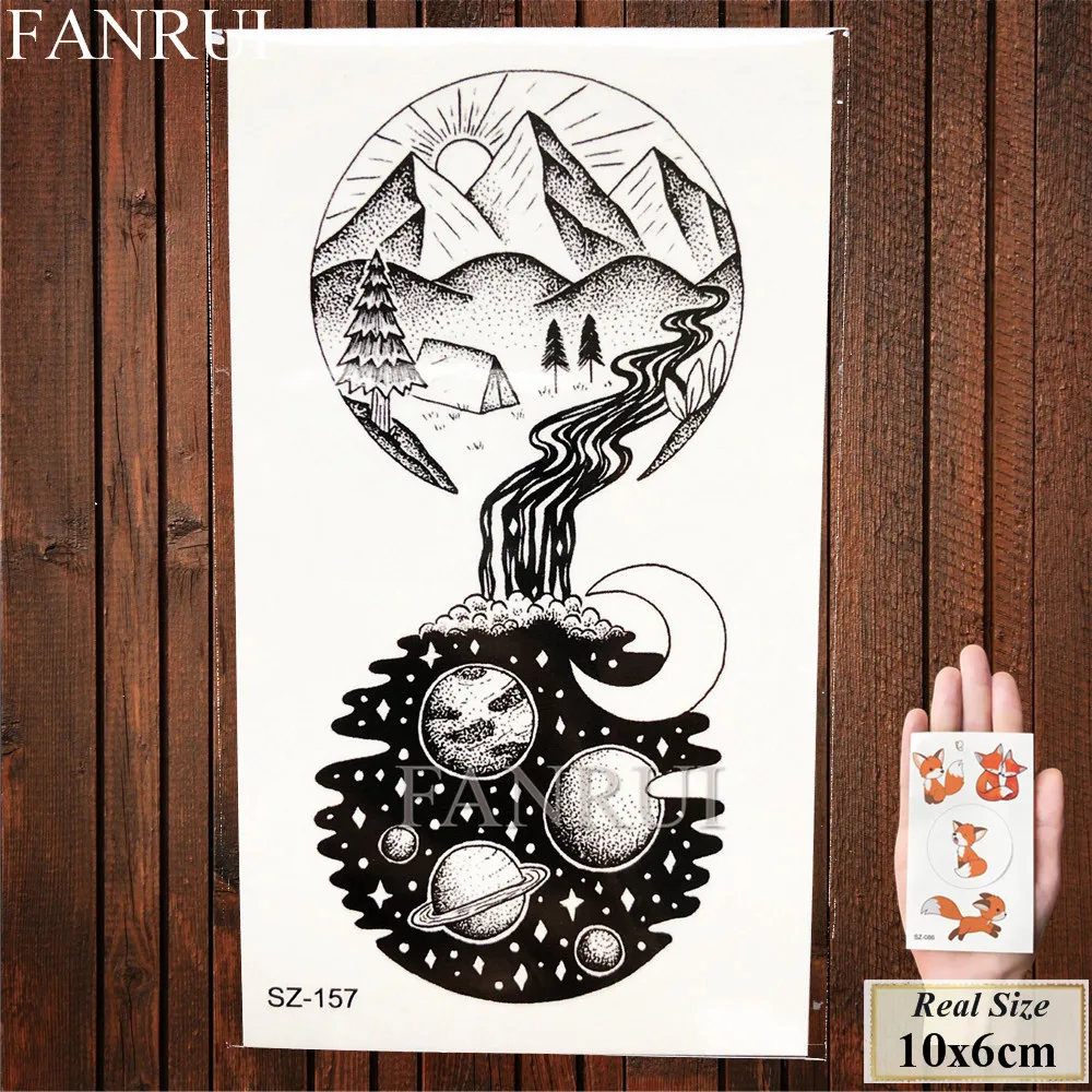 FANRUI, черный треугольник, татуировки, временные, для женщин, Геометрическая рука, астронавт, Арт, тату, наклейки, планета, вода, передача, тату, Космический человек - Цвет: ASZ157