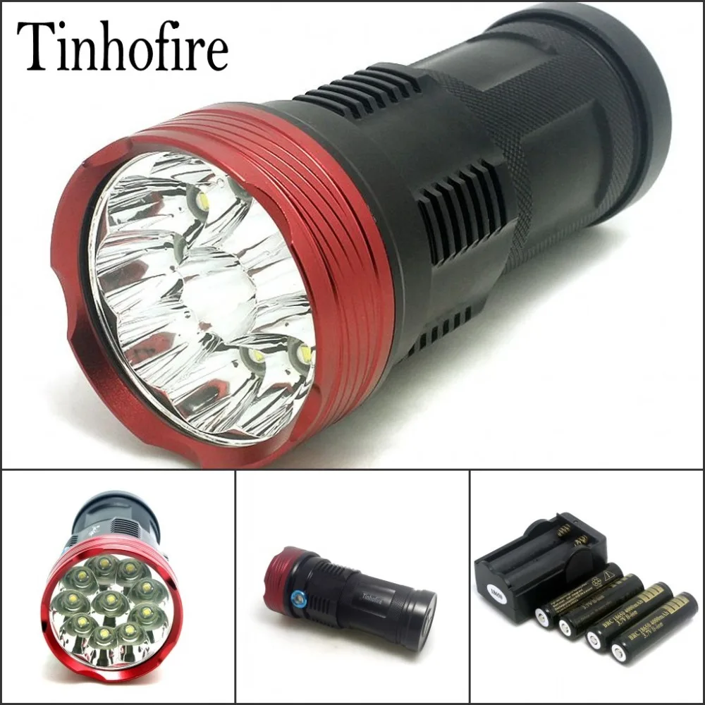 

Tinhofire 16000 lumens Light King 10T6 LED 10 x CREE XM-L T6 LED Flashlight Torch Lamp Light with 4x 4000mah battery charger