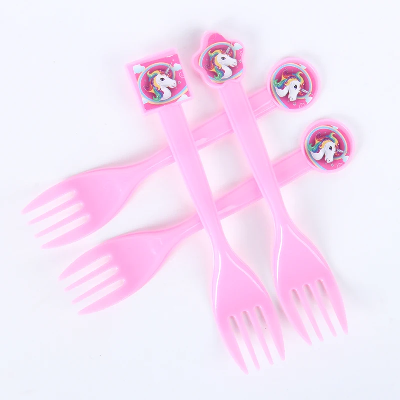 10pcs/lot Cartoon Pink Unicorn Plastic Forks Disposable fork For