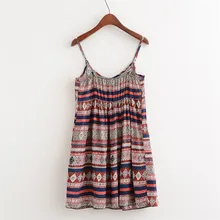 2018 Summer New Ethnic Style Dress Women Loose Button Decoration Stripe Women Dresses Strapless Sexy Floral