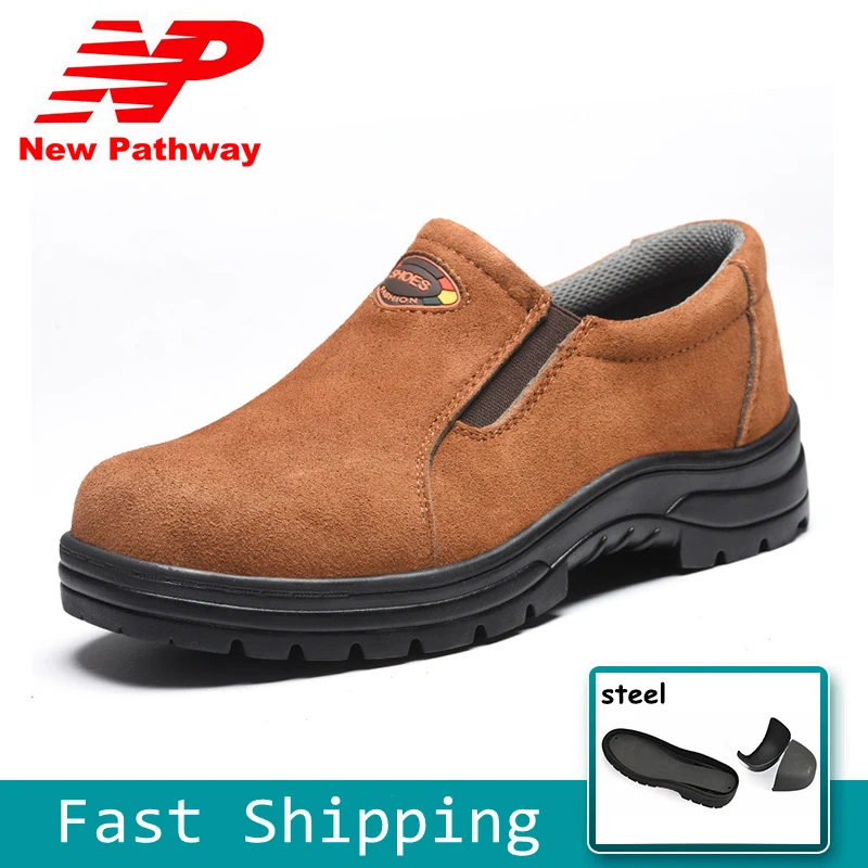 

Cow leather safety shoes steel toe Slip-On work shoes men Anti-smashing Puncture Proof workers shoes big size 37-46 MS91