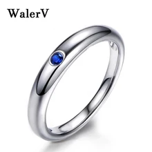 

WalerV Simple Style Cute Round Blue Crystal Zircon Rings For Women Fashion Silver Color Wedding Engagement Ring Girl Finger