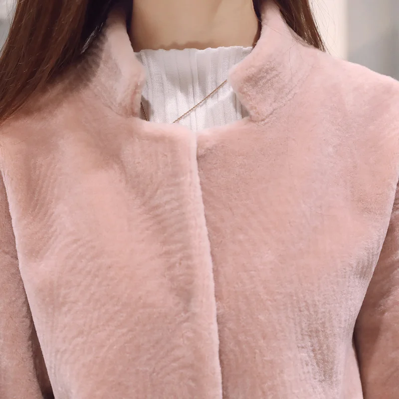2018 D'agneau Véritable wine Réel Beige Col Mouton Style Fourrure Manteaux Femmes black De pink Collection grey Nouvelle red Manteau Chaud Stand Long Épais rZqExwgUr