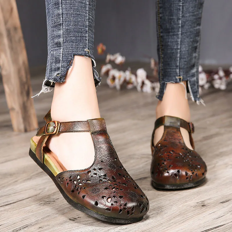 Tyawkiho Genuine Leather Women Sandals 2018 Summer Low Heel Shoes Retro Hollow Out Sandals Handmade Women Leather Shoes Sale Tyawkiho Genuine Leather Women Sandals 2018 Summer Low Heel Shoes Retro Hollow Out Sandals Handmade Women Leather Shoes Sale