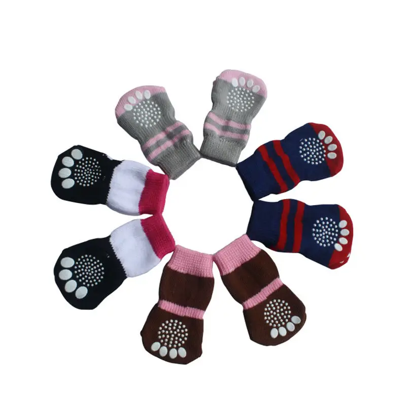 Hot 4Pcs Fashion Cute Winter Pet Dog Socks Cotton Shoes Non slippery Warm Sock Puppy Dog Skid