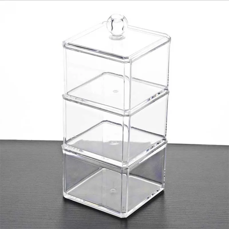 

Jewelry storage box plastic three-layer makeup cotton box Cotton Swabs Stick Clear Acrylic Storage Holder Box Makeup Organizer