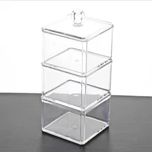 Jewelry storage box plastic three-layer makeup cotton box Cotton Swabs Stick Clear Acrylic Storage Holder Box Makeup Organizer makeup organizer box fashion practical circular clear acrylic cotton ball cotton swabs holder
