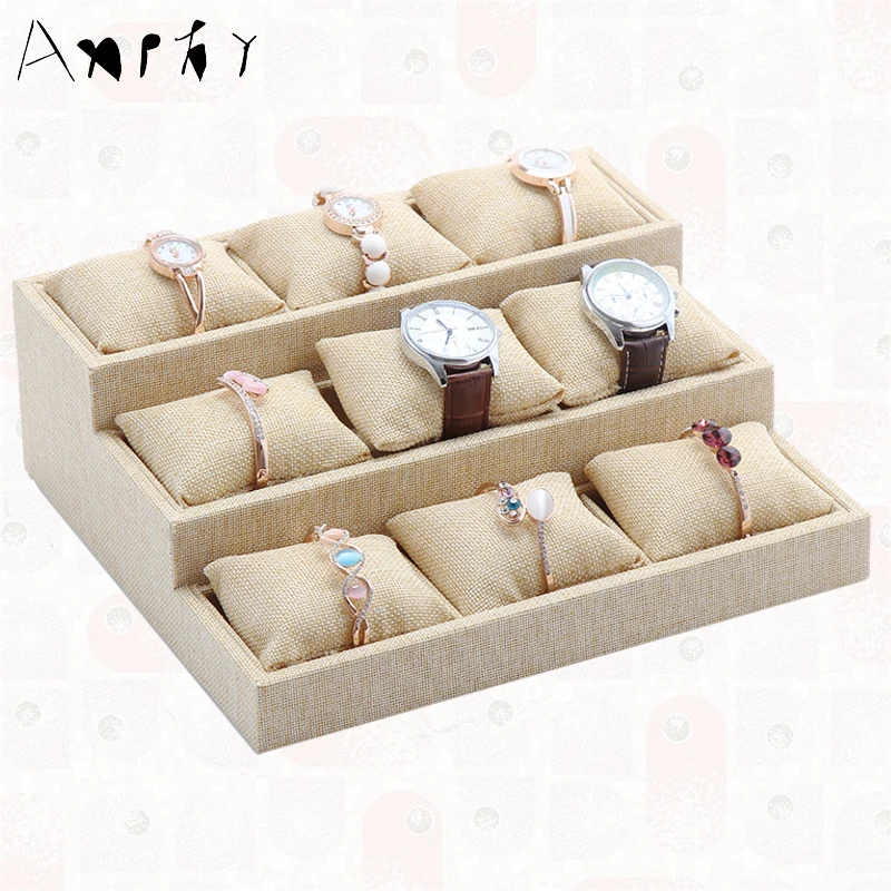 9 Grids High end Linen Jewelry Box Bracelet Watch Jewelry Pillow