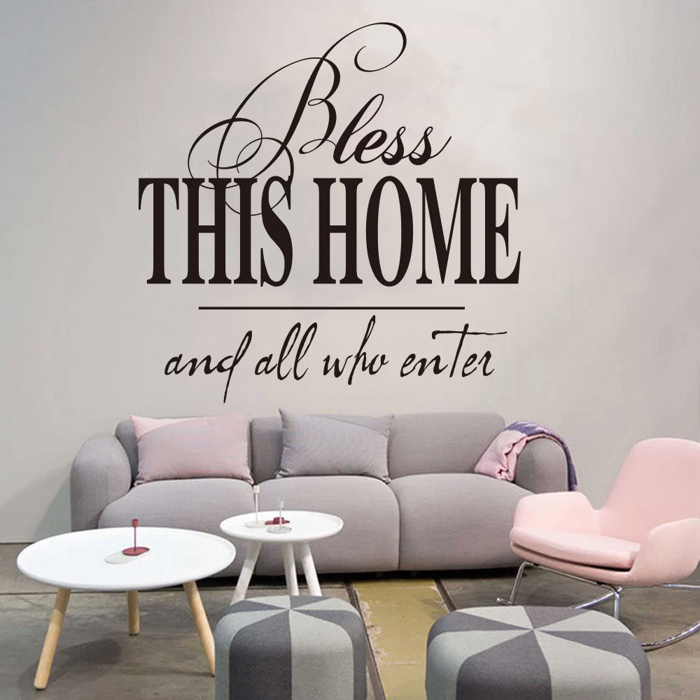Bless This Home And All Who Enter Quote Wall Sticker Dinning Room Bedroom God Religion Pray Quote Wall Decal Vinyl Home Decor (1)