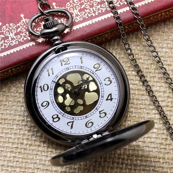 

Fashion Pocket Watch Black Quartz Watch Clock Steampunk Fob Watches for Women Necklace Pendant with Chain