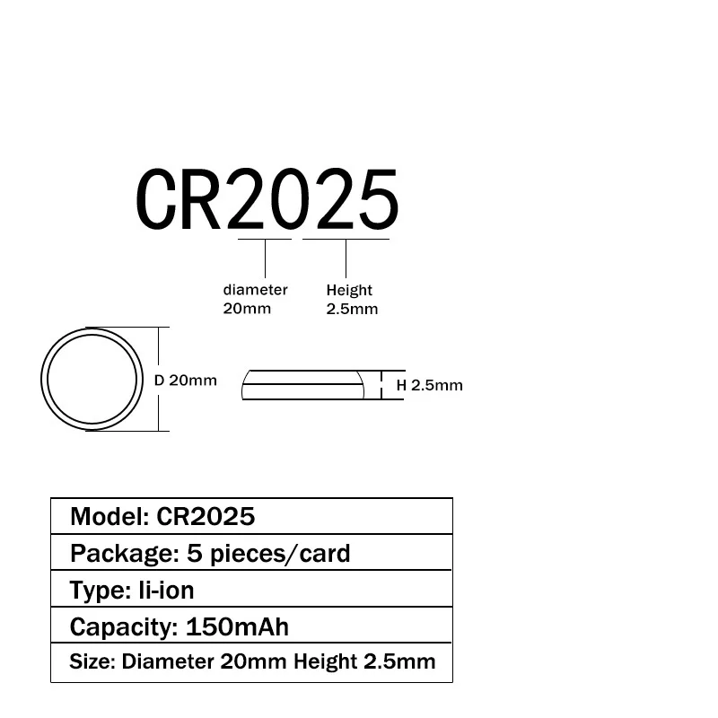 50 шт. CR2025 3V литиевая клетки Кнопка Батарея BR2025 DL2025 KCR2025 2025 L12 EE6226